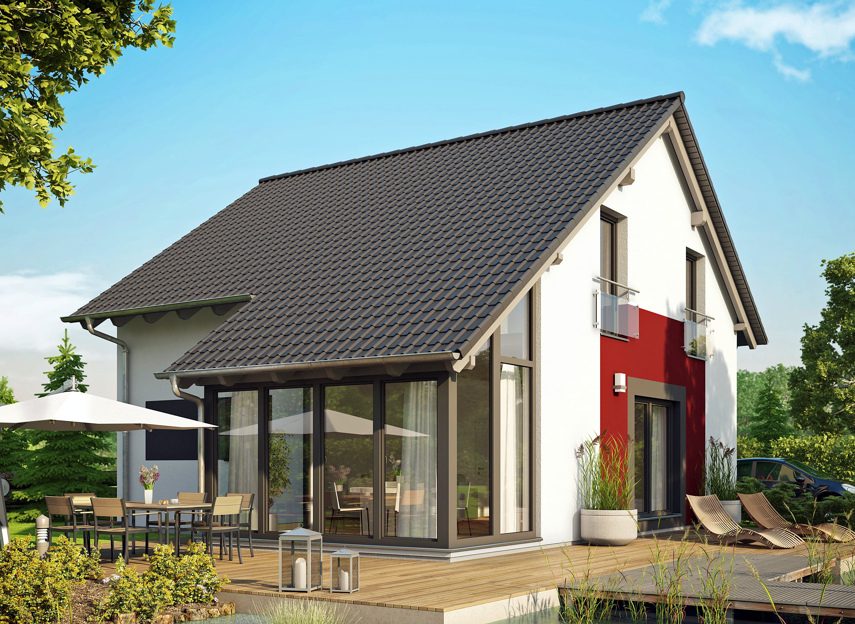 Fertighaus Top von Büdenbender Hausbau Schlüsselfertig ab 321055€, Satteldach-Klassiker Außenansicht 1