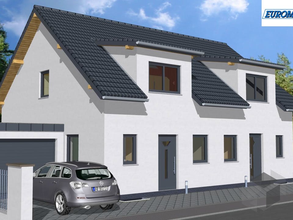 Massivhaus Trend 110 SG von EUROMAC 2 Bausatzhaus ab 29670€, Satteldach-Klassiker Außenansicht 1
