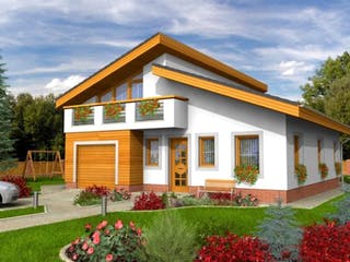 Massivhaus Trend 270 von CMF Creativ Massiv Flexibel HAUSBAU Schlüsselfertig ab 232500€, Pultdachhaus Außenansicht 2