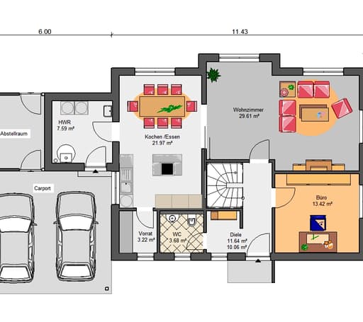 Fertighaus Trendline 170 (inactive) von Suckfüll Schlüsselfertig ab 234190€, Satteldach-Klassiker Grundriss 1