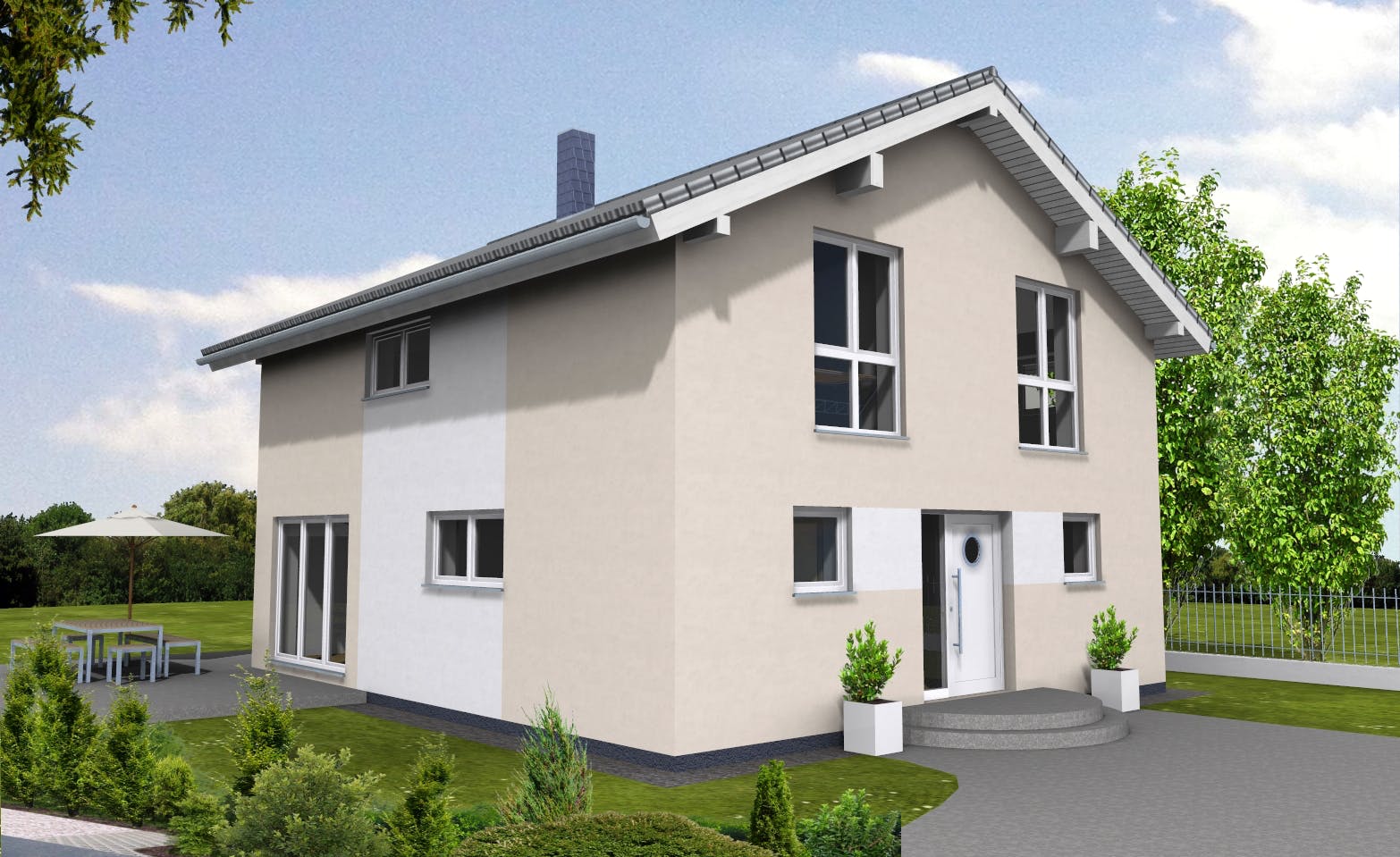 Fertighaus Trendline 140 von Suckfüll Energiesparhaus Schlüsselfertig ab 345717€, Satteldach-Klassiker Außenansicht 1