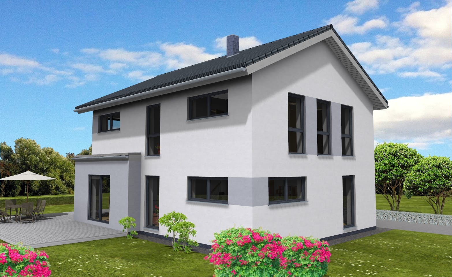 Fertighaus Trendline 154 von Suckfüll Energiesparhaus Schlüsselfertig ab 370540€, Satteldach-Klassiker Außenansicht 1