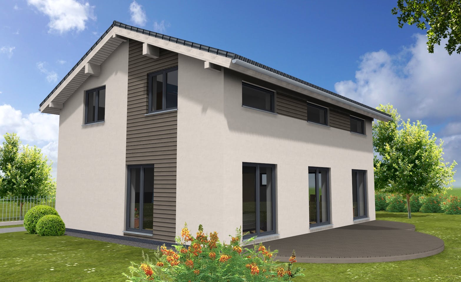 Fertighaus Trendline 155 von Suckfüll Energiesparhaus Schlüsselfertig ab 363160€, Satteldach-Klassiker Außenansicht 1