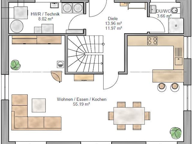 Fertighaus Trendline 155 von Suckfüll Energiesparhaus Schlüsselfertig ab 422606€, Satteldach-Klassiker Grundriss 1