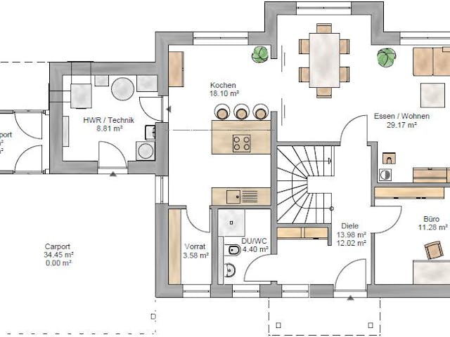 Fertighaus Trendline 165 - inkl. Technikanbau von Suckfüll Energiesparhaus Schlüsselfertig ab 350044€, Grundriss 1