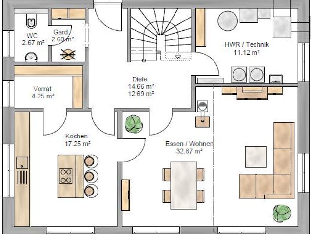 Fertighaus Trendline 166 von Suckfüll Energiesparhaus Schlüsselfertig ab 458494€, Satteldach-Klassiker Grundriss 1