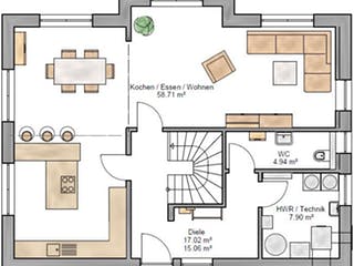 Fertighaus Trendline 171 von Suckfüll Energiesparhaus Schlüsselfertig ab 472331€, Satteldach-Klassiker Grundriss 1