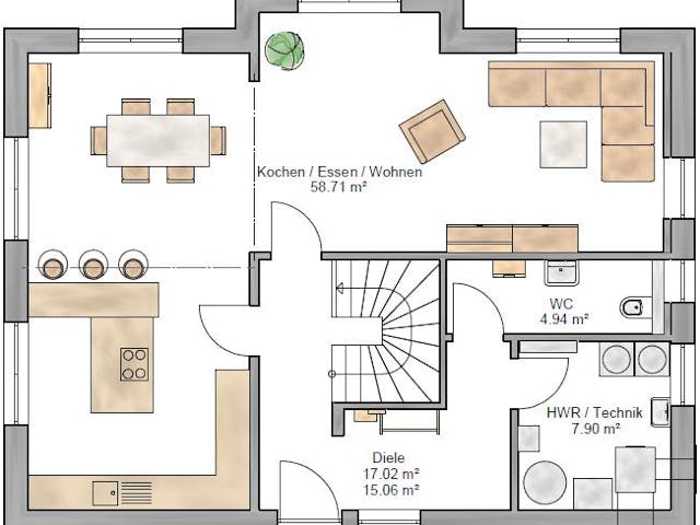 Fertighaus Trendline 171 von Suckfüll Energiesparhaus Schlüsselfertig ab 472331€, Satteldach-Klassiker Grundriss 1