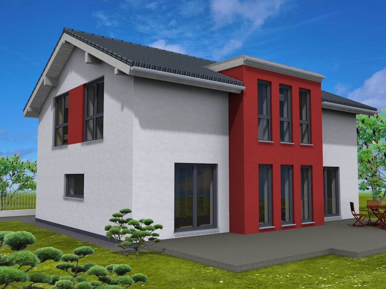 Fertighaus Trendline 180 von Suckfüll Energiesparhaus Schlüsselfertig ab 497981€, Satteldach-Klassiker Außenansicht 1