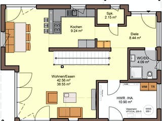 Fertighaus Trento - Var. 153 von Büdenbender Hausbau, Pultdachhaus Grundriss 2