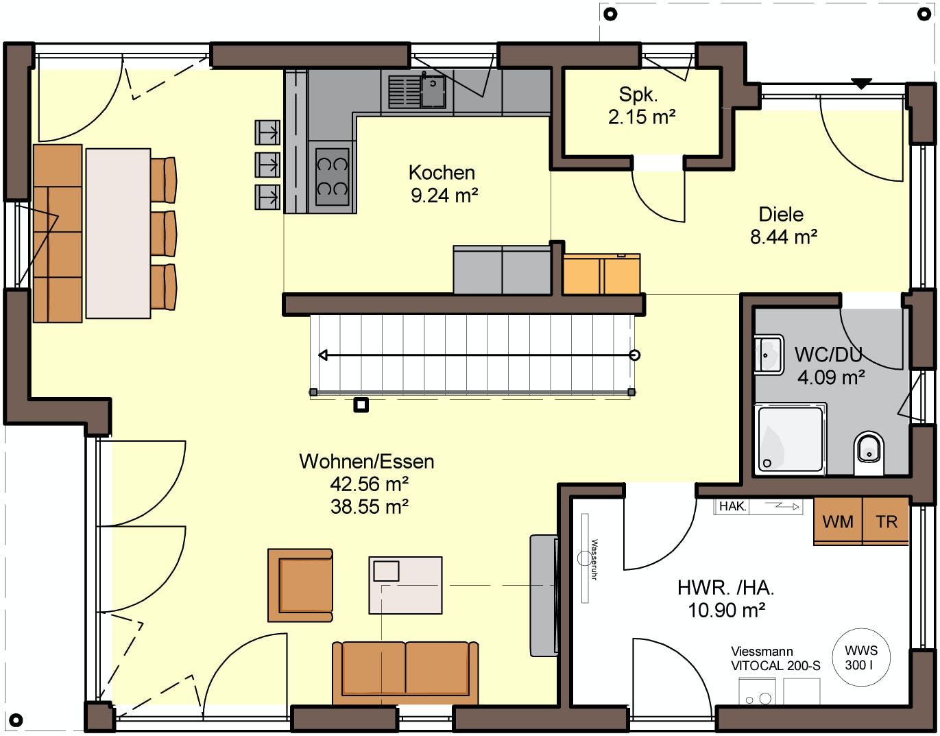 Fertighaus Trento - Var. 153 von Büdenbender Hausbau Schlüsselfertig ab 394925€, Pultdachhaus Grundriss 2