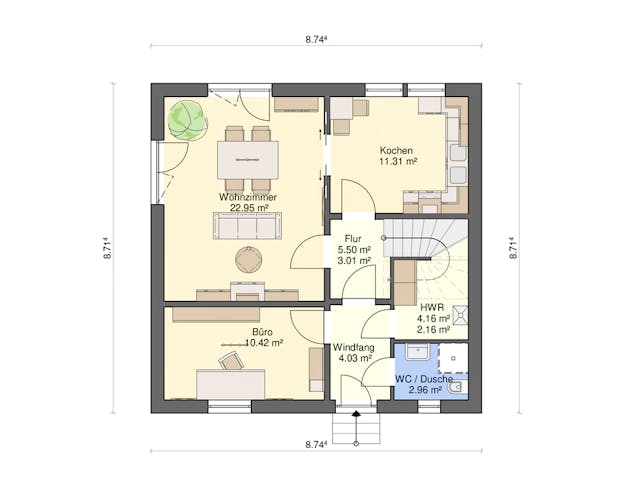 Fertighaus City 730 von Ü-Haus, Stadtvilla Grundriss 1