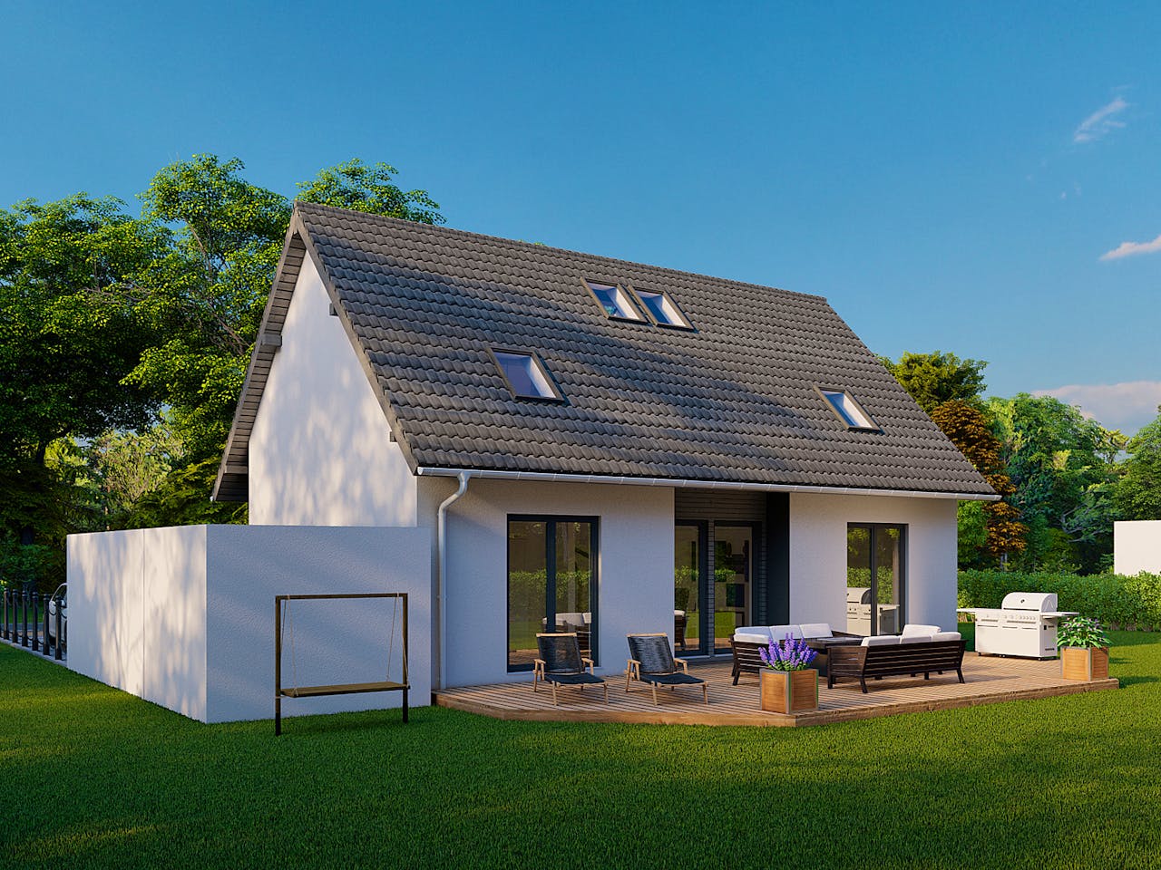 Fertighaus Dimension 90 von Ü-Haus, Satteldach-Klassiker Außenansicht 1