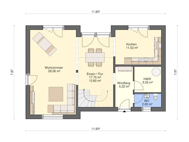 Fertighaus Dimension 90 von Ü-Haus, Satteldach-Klassiker Grundriss 1