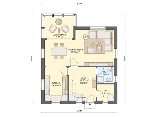 Fertighaus Nova 122 von Ü-Haus, Satteldach-Klassiker Grundriss 1 Fertighaus Nova 122 von Ü-Haus, Satteldach-Klassiker Grundriss 1