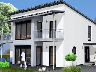Fertighaus "unser haus" nr.1 von wir leben haus Schlüsselfertig ab 282576€, Pultdachhaus Außenansicht 1