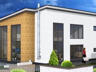 Fertighaus "unser haus" nr.2 von wir leben haus Schlüsselfertig ab 397885€, Pultdachhaus Außenansicht 1