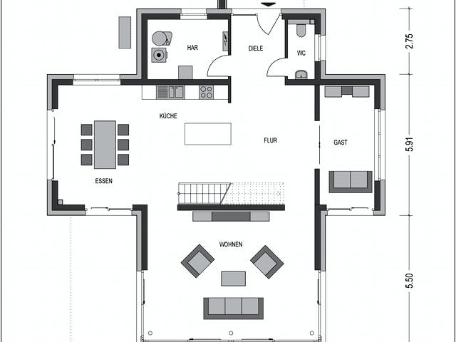 Massivhaus Urban 5000.2 von Deutsche Bauwelten Schlüsselfertig ab 608650€, Cubushaus Grundriss 1