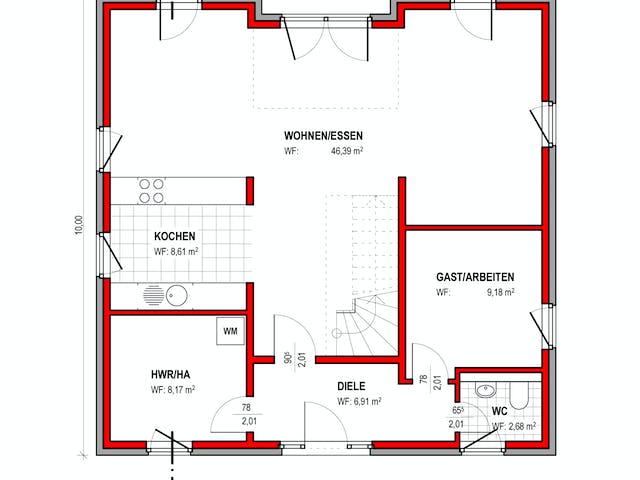 Massivhaus BK Bau-Konzept V220 (inacitve) von BK Bau-Konzept Schlüsselfertig ab 227900€, Stadtvilla Grundriss 1