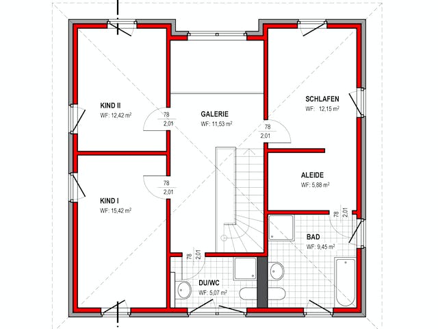 Massivhaus BK Bau-Konzept V220 (inacitve) von BK Bau-Konzept Schlüsselfertig ab 227900€, Stadtvilla Grundriss 2
