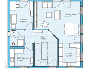 Fertighaus Variant 35-153 von Hanse Haus Schlüsselfertig ab 260305€, Satteldach-Klassiker Grundriss 1