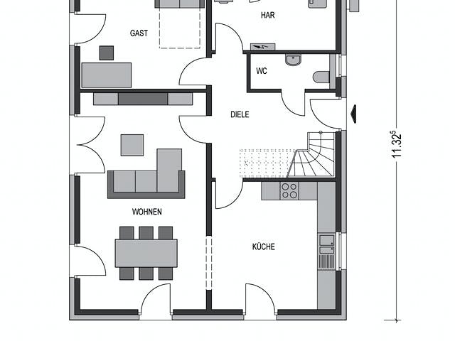 Massivhaus Variant 1000.2 von Deutsche Bauwelten Schlüsselfertig ab 210221€, Satteldach-Klassiker Grundriss 1