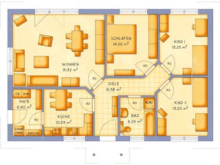 Fertighaus VarioClassic 106 von VarioSelf Schlüsselfertig ab 153060€, Bungalow Grundriss 1