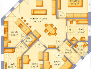 Fertighaus VarioClassic 114 von VarioSelf Schlüsselfertig ab 166720€, Bungalow Grundriss 1