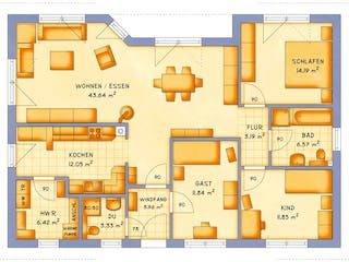 Fertighaus VarioClassic 117 von VarioSelf Schlüsselfertig ab 162120€, Bungalow Grundriss 1