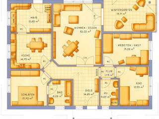 Fertighaus VarioClassic 148 von VarioSelf Schlüsselfertig ab 191140€, Bungalow Grundriss 1