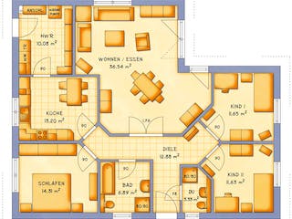 Fertighaus VarioCorner 121 von VarioSelf Schlüsselfertig ab 167650€, Bungalow Grundriss 1