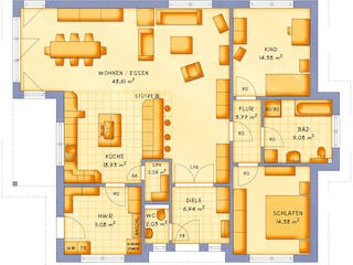 Fertighaus VarioCorner 131 von VarioSelf Schlüsselfertig ab 179510€, Bungalow Grundriss 1