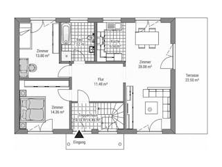 Massivhaus Zweifamilienhaus R_163 von VARIODOMO Bausysteme Schlüsselfertig ab 462300€, Satteldach-Klassiker Grundriss 1