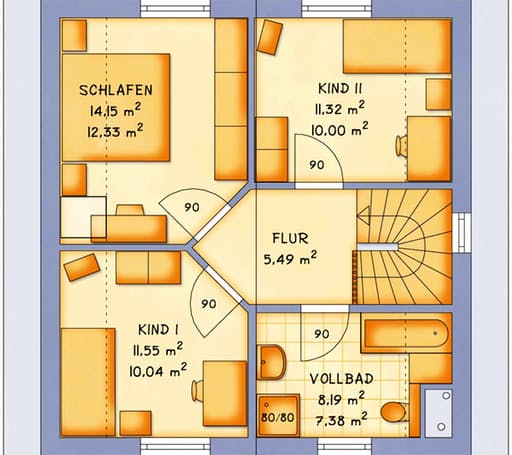 Fertighaus VarioFamily 101 von VarioSelf Massivhäuser Schlüsselfertig ab 208600€, Satteldach-Klassiker Grundriss 1