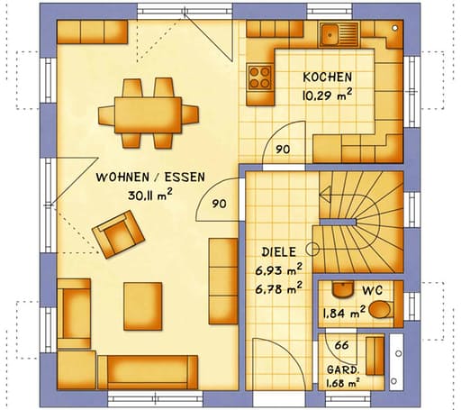 Fertighaus VarioFamily 101 von VarioSelf Massivhäuser Schlüsselfertig ab 208600€, Satteldach-Klassiker Grundriss 2