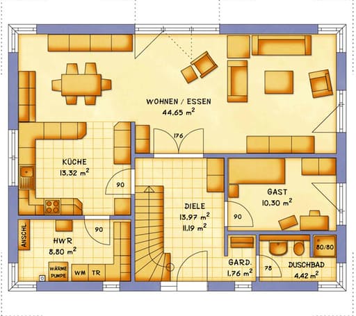 Fertighaus VarioFamily 178 von VarioSelf Massivhäuser Schlüsselfertig ab 234940€, Satteldach-Klassiker Grundriss 2