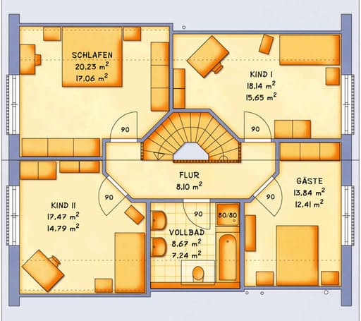 Fertighaus VarioFamily 181 von VarioSelf Massivhäuser Schlüsselfertig ab 206900€, Satteldach-Klassiker Grundriss 1