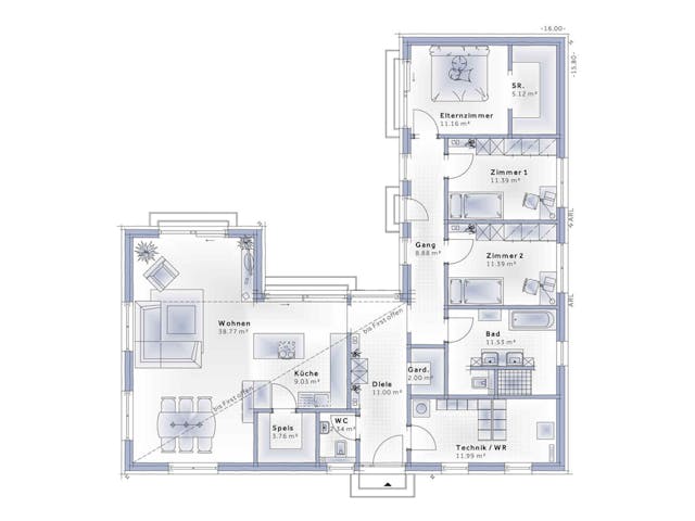 Fertighaus Bungalow Avant von Vario-Haus - Österreich Schlüsselfertig ab 441650€, Bungalow Grundriss 1