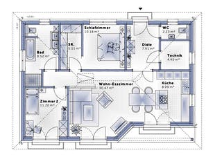 Fertighaus Bungalow Compact Small von Vario-Haus - Österreich Schlüsselfertig ab 278970€, Bungalow Grundriss 1
