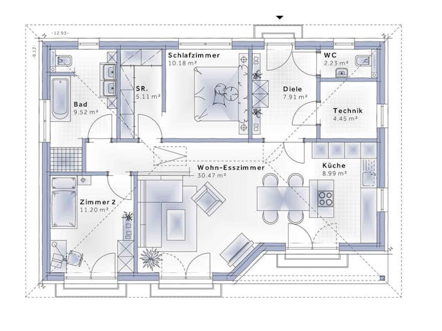 Fertighaus Bungalow Compact Small von Vario-Haus - Österreich Schlüsselfertig ab 278970€, Bungalow Grundriss 1