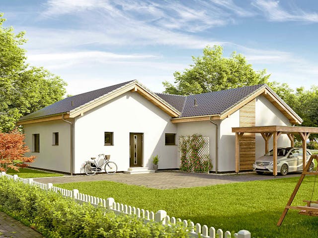 Fertighaus Bungalow Lumia von Vario-Haus - Österreich Schlüsselfertig ab 356010€, Satteldach-Klassiker Außenansicht 1