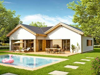 Fertighaus Bungalow Lumia von Vario-Haus - Österreich Schlüsselfertig ab 356010€, Satteldach-Klassiker Außenansicht 2