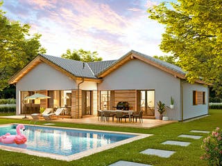 Fertighaus Bungalow Lumia von Vario-Haus - Österreich Schlüsselfertig ab 356010€, Satteldach-Klassiker Außenansicht 3