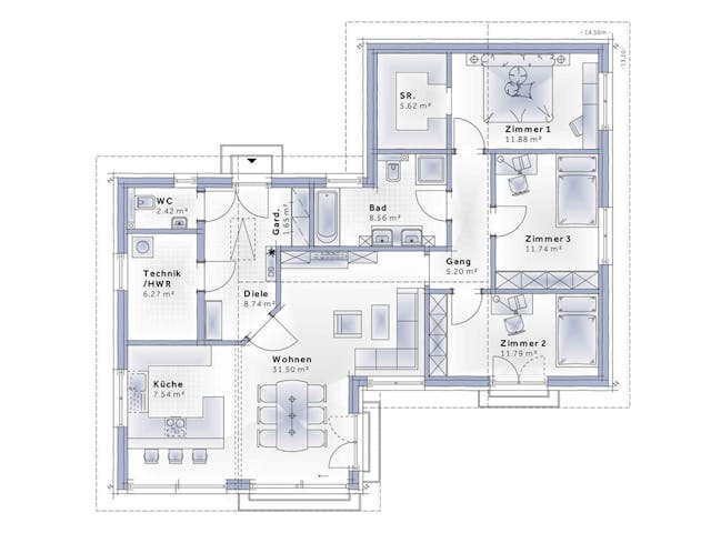 Fertighaus Bungalow Lumia von Vario-Haus - Österreich Schlüsselfertig ab 356010€, Satteldach-Klassiker Grundriss 1