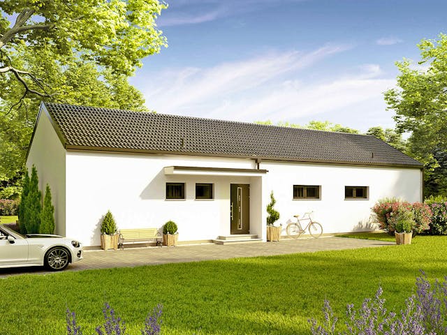 Fertighaus Bungalow Pannonia von Vario-Haus - Österreich Schlüsselfertig ab 339740€, Satteldach-Klassiker Außenansicht 1