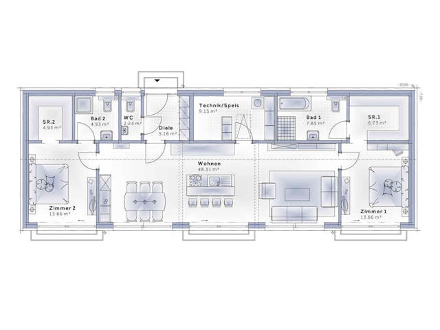 Fertighaus Bungalow Pannonia von Vario-Haus - Österreich Schlüsselfertig ab 339740€, Satteldach-Klassiker Grundriss 1 Fertighaus Bungalow Pannonia von Vario-Haus - Österreich Schlüsselfertig ab 339740€, Satteldach-Klassiker Grundriss 1