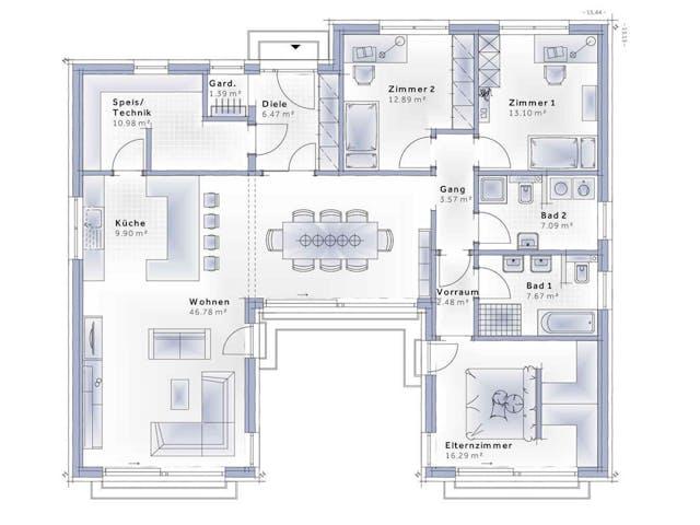 Fertighaus Bungalow Atrium von Vario-Haus - Deutschland Schlüsselfertig ab 447810€, Cubushaus Grundriss 1 Fertighaus Bungalow Atrium von Vario-Haus - Deutschland Schlüsselfertig ab 447810€, Cubushaus Grundriss 1