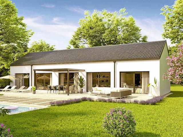 Fertighaus Bungalow Pannonia von Vario-Haus - Deutschland Schlüsselfertig ab 376450€, Bungalow Außenansicht 2