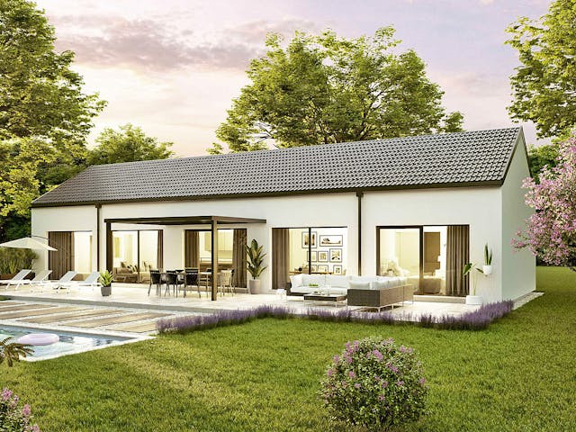 Fertighaus Bungalow Pannonia von Vario-Haus - Deutschland Schlüsselfertig ab 376450€, Bungalow Außenansicht 3