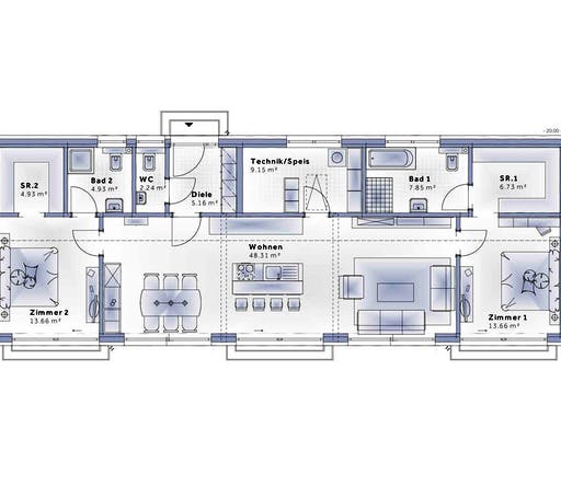 Fertighaus Bungalow Pannonia von VARIO-HAUS Schlüsselfertig ab 326010€, Bungalow Grundriss 1